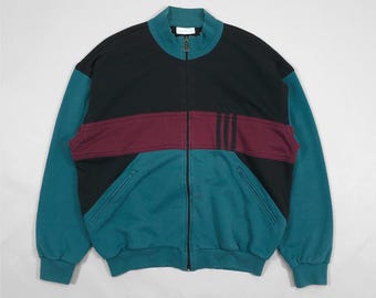 90s Adidas Track Jacket – Black/orange 3 Wide Stripes Size M Fits