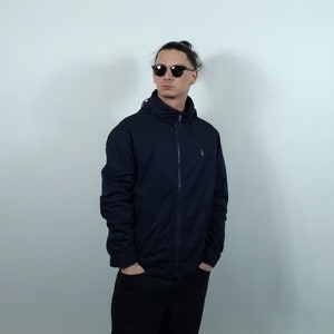 Vintage Polo Ralph Lauren Black Classic Elegant Fit Adjustable Jacket / Vintage 80s 90s Polo Ralph Lauren Dark Navy Blue Hooded Jacket