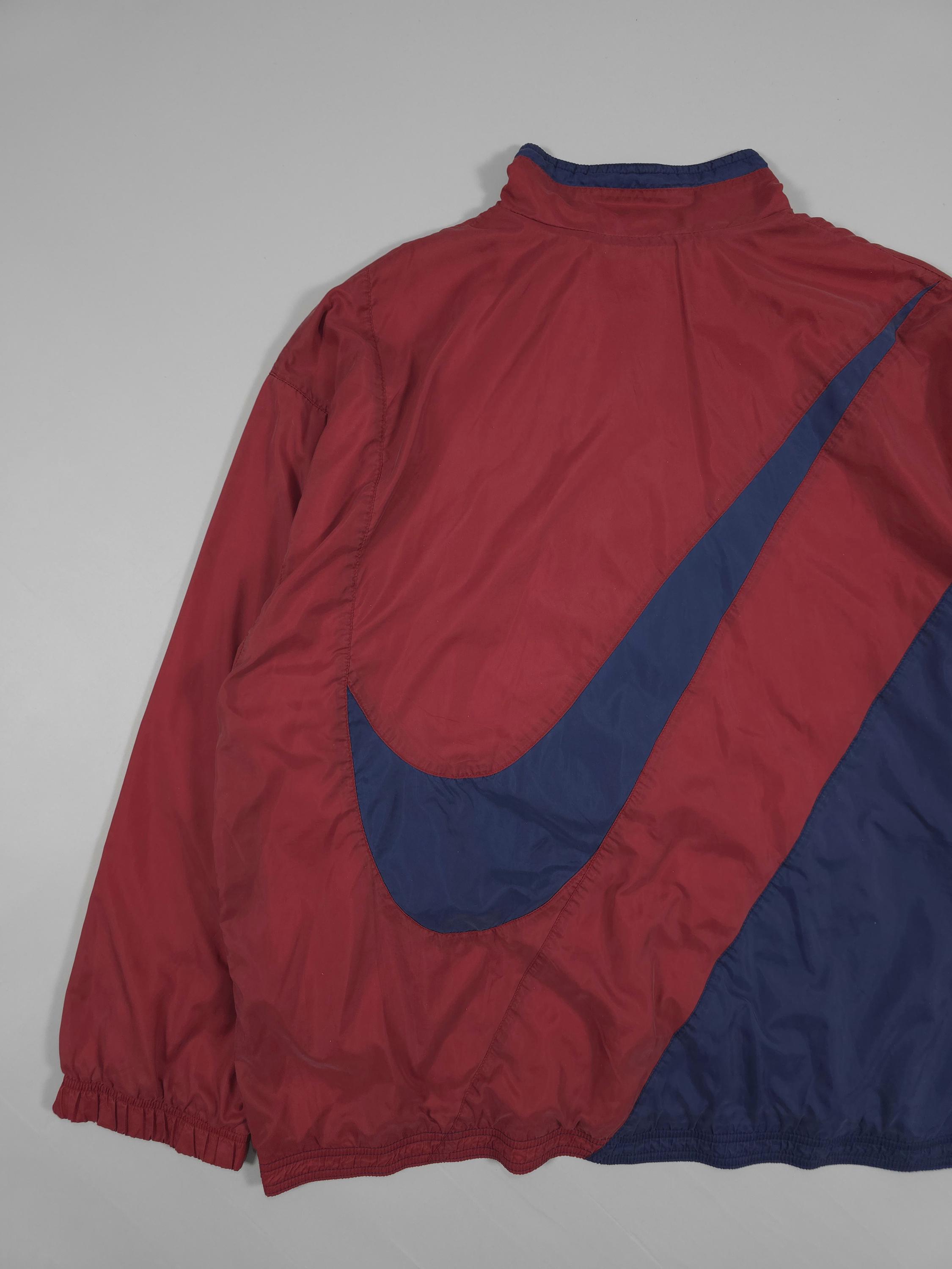 90s Nike Big Swoosh Track Jacket – Red/navy Blue Nylon Panel Logo 
