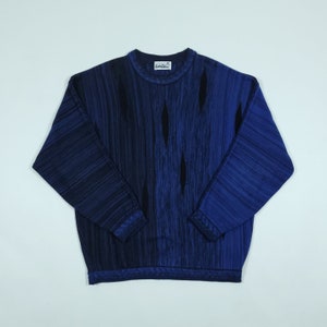 Vintage 90s Carlo Colucci Shades Of Black And Blue Classic Fit Knitted Pullover Sweater / Vintage Blue Degrade Carlo Colucci Knitwear Jumper