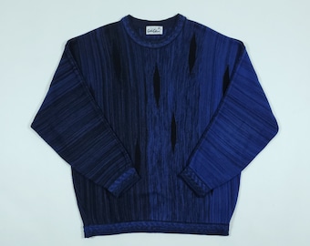 Vintage 90s Carlo Colucci Shades Of Black And Blue Classic Fit Knitted Pullover Sweater / Vintage Blue Degrade Carlo Colucci Knitwear Jumper