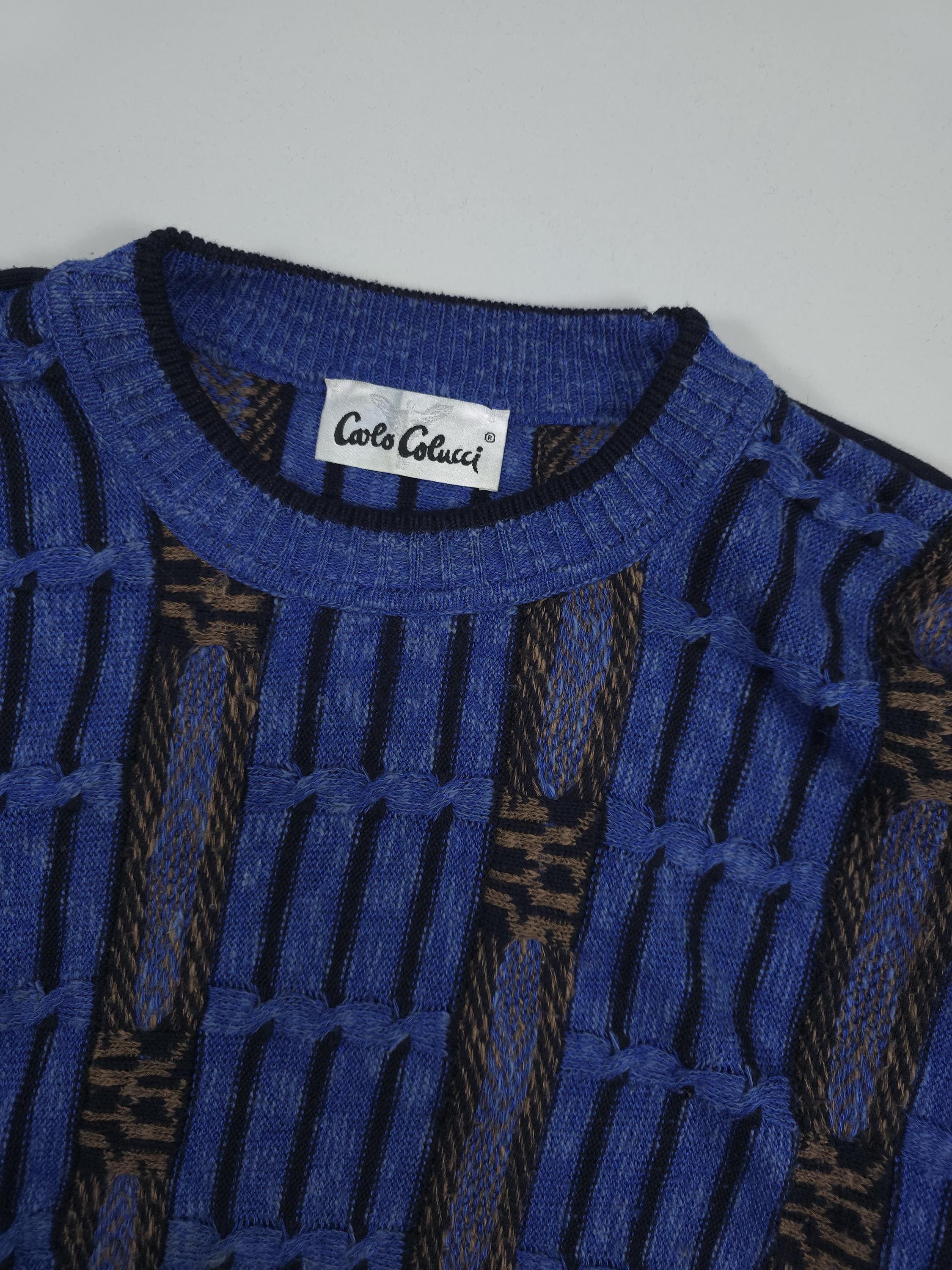 90s Carlo Colucci 3D Textured Linen Blend Knit Sweater – Royal 