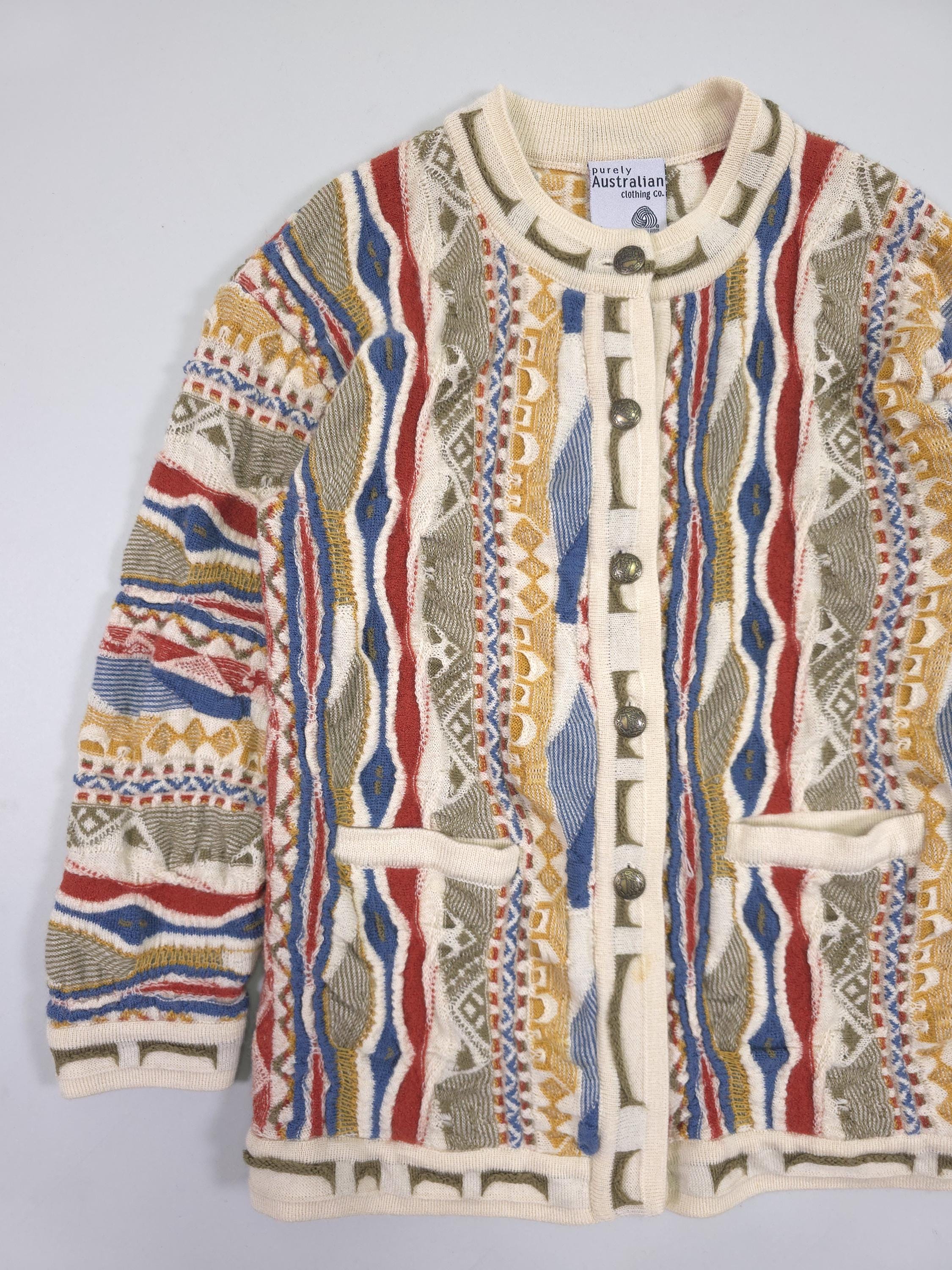 90s Purely Australian Coogi-style Wool Knit Cardigan – Multicolor ...