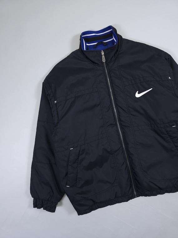 90s Nike Reversible Jacket – Black/blue Big Swoosh Embroidery
