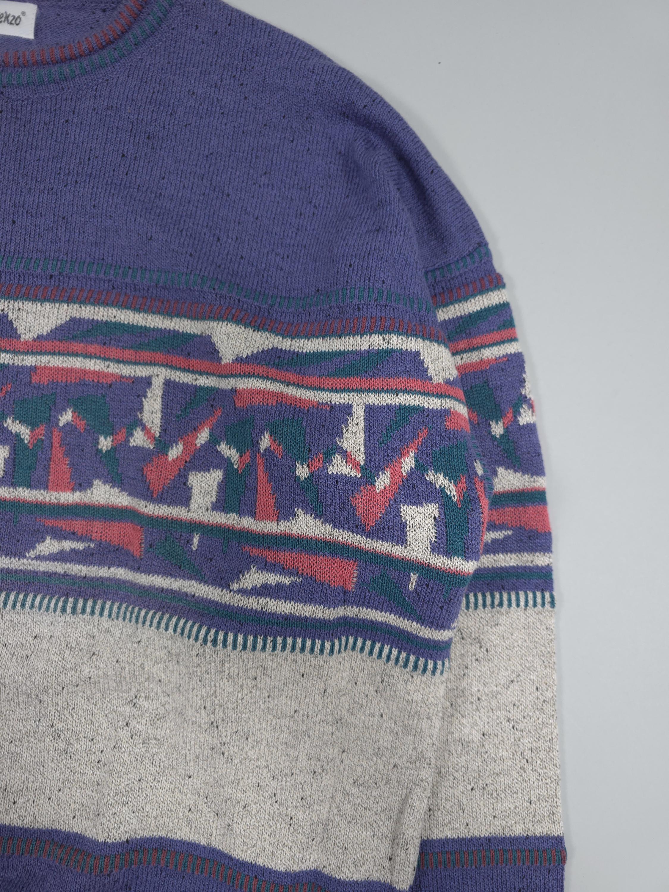 90s Enzo Lorenzo Knitted Sweater – Blue/grey Retro Geometric 
