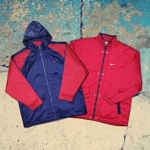Vintage 90s Nike 2 in 1 Big Swoosh Oversized Nylon Jacket / Vintage Big Logo Nike Windbreaker Zippered Jacket / Retro Blue Red Nike Jacket