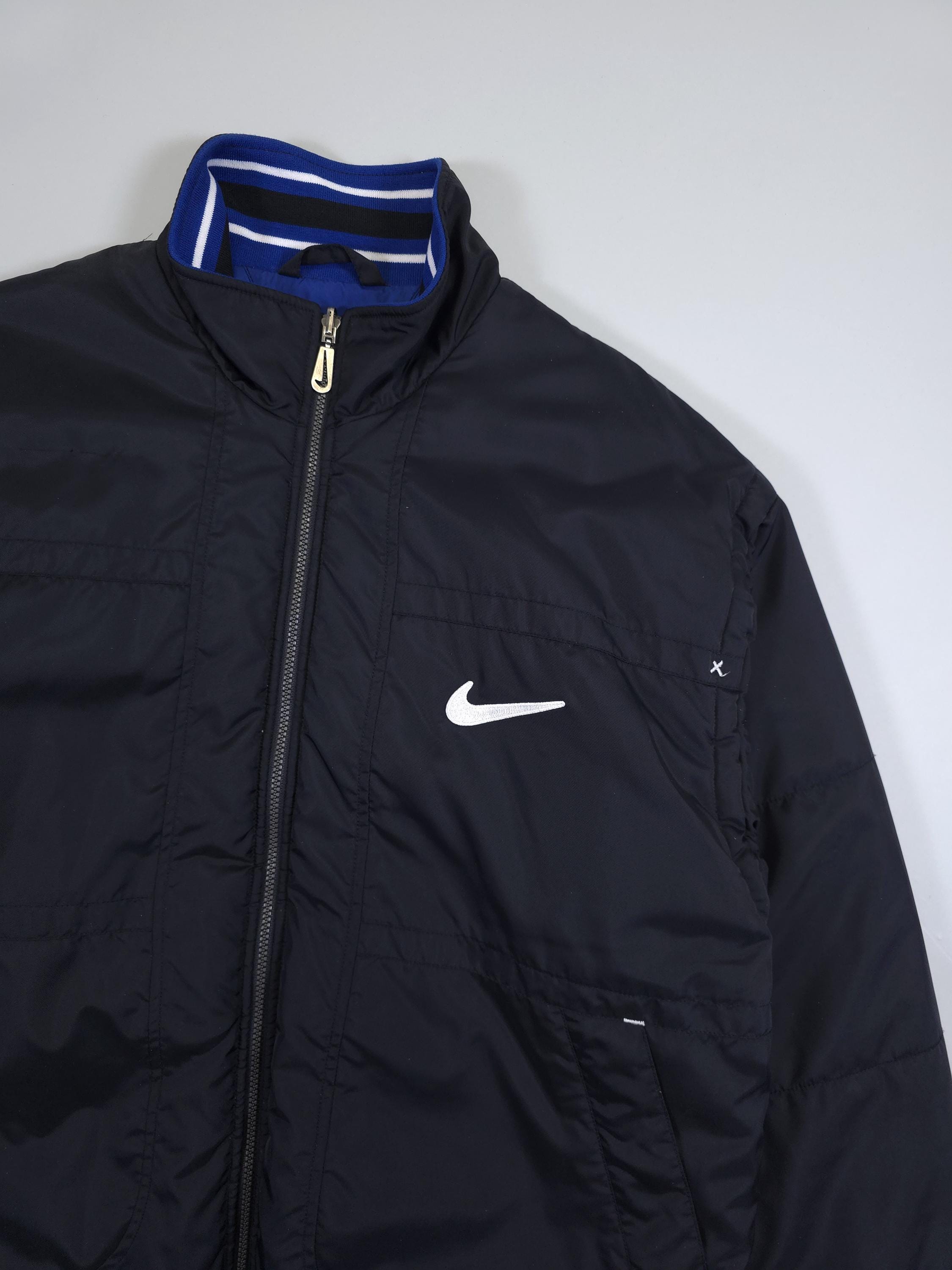 90s Nike Reversible Jacket – Black/blue Big Swoosh Embroidery 