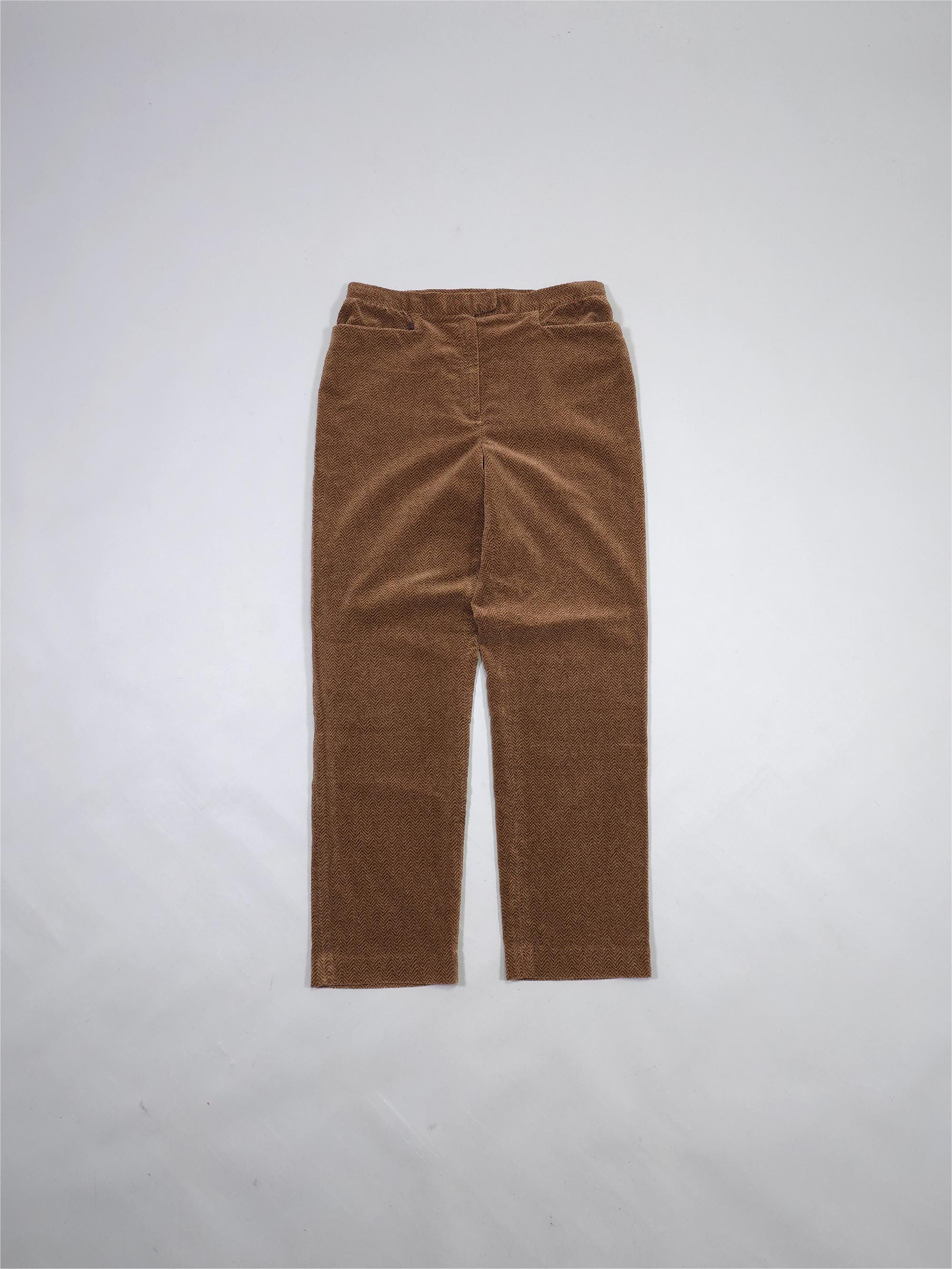 Lauren Ralph Lauren, 90s Lauren Ralph Lauren Chevron Tailored Trousers – Brown Caramel Straight Leg – Women's M, L