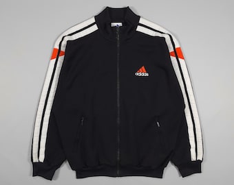 90s Adidas Track Jacket – Black/orange 3 Wide Stripes Size M Fits