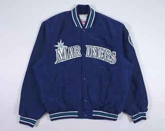 90's MARINERS スタジャン ネイビー イチロー ンテージ ゆるダボ Seattle Mariners Vintage 90s Mighty Mac YOUTH Leather Bomber