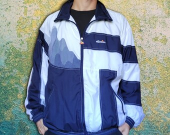 Vintage Ellesse Waves Blue White Track Jacket Rare millésime des