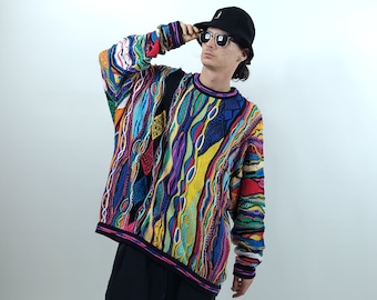 Vintage 90s Coogi Australia Biggie Smalls Abstract Pattern Knitwear Crewneck Jumper / Vintage Coogi Australia Knitted Sweater fit M L XL