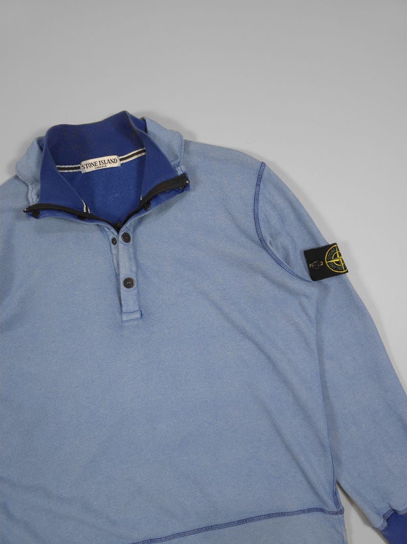 90s Stone Island Contrast Stitch Sweater – Double Collar Baby Blue Size M Fits M, L image 4