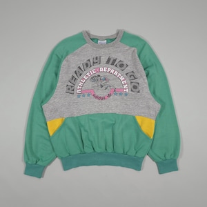 80s Adidas Athletic Department Sweatshirt – Grey/Mint Green/Yellow Color Block Print Made in France Fits M, L, XL