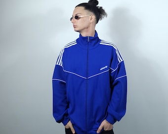 Vintage 80s Adidas Originals Blue Trefoil Track Jacket W