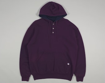 90s Russell Athletic Heavy Cotton Single Stitch Henley Hoodie