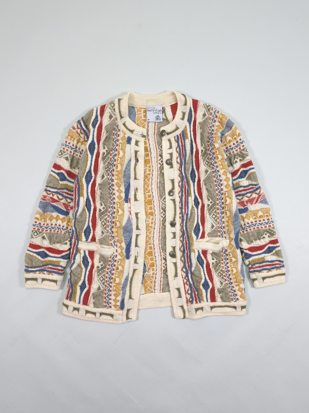 90s Purely Australian Coogi-style Wool Knit Cardigan – Multicolor ...