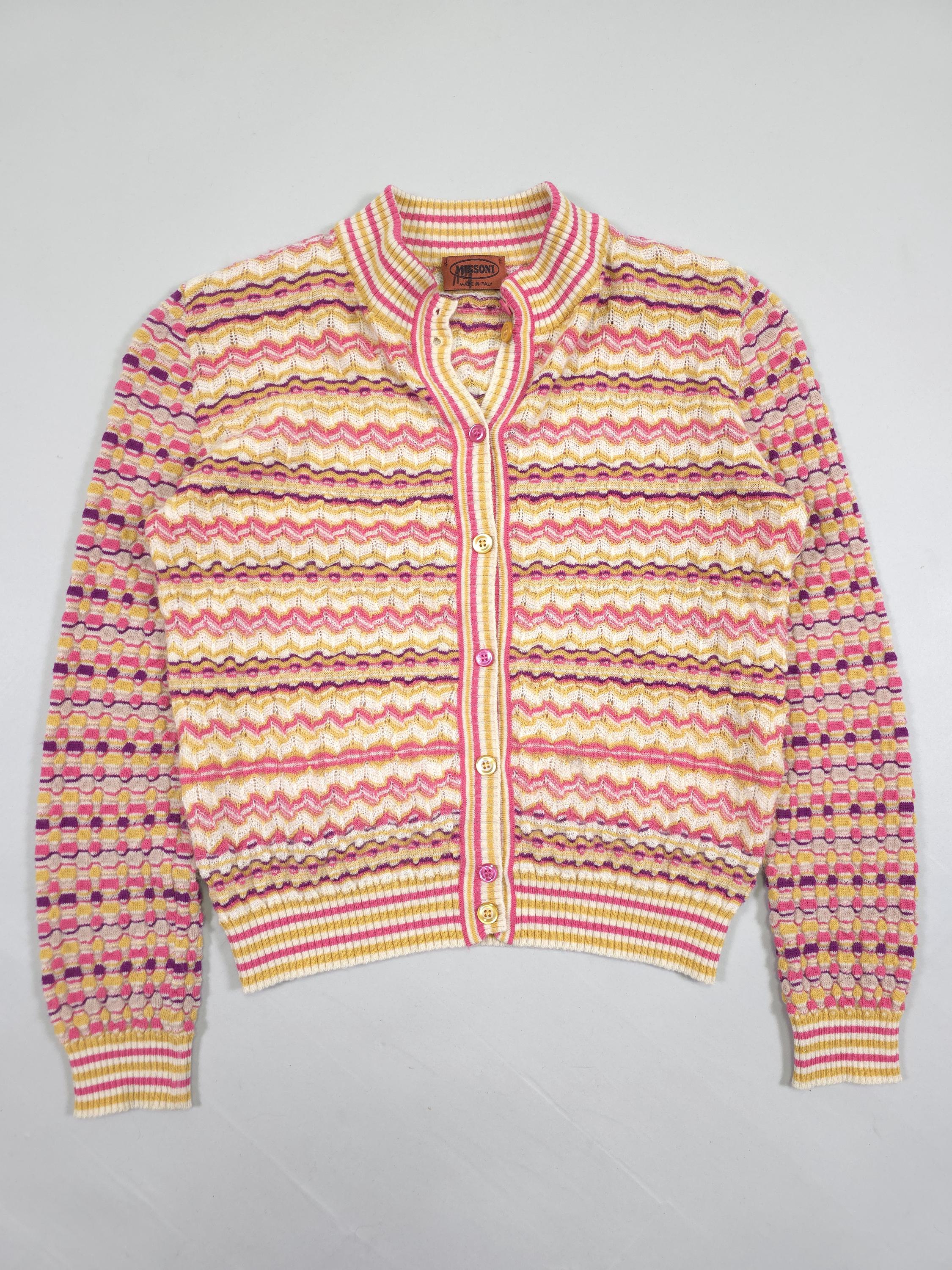 90s Missoni Abstract Pattern Lightweight Knit Cardigan – Pink