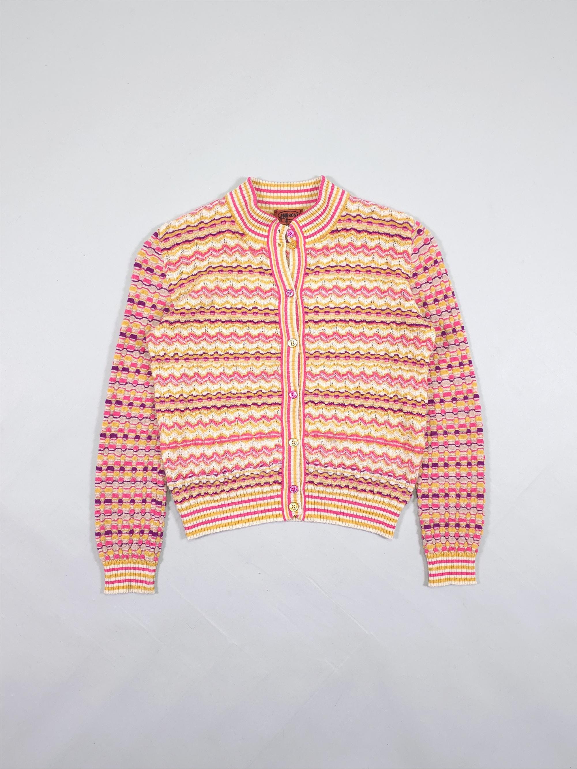 90s Missoni Abstract Pattern Lightweight Knit Cardigan – Pink