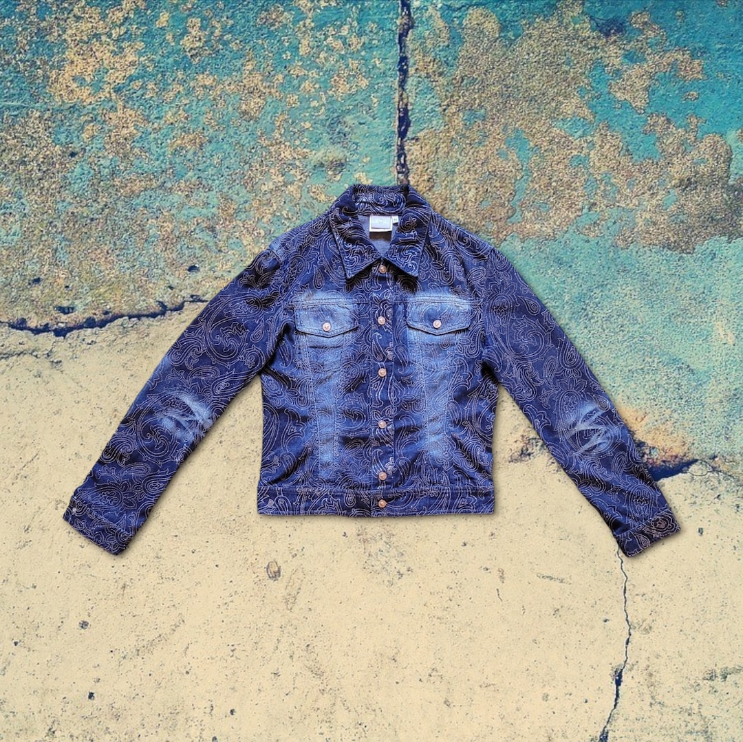 Vintage Versace Jeans Couture Rhinestone Baroque Denim Jacket / Vintage ...
