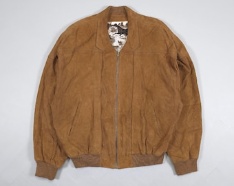 80s Rosner Wildleder Bomberjacke – Wildleder, Schweizer Reißverschluss von Riri, Futter für M L