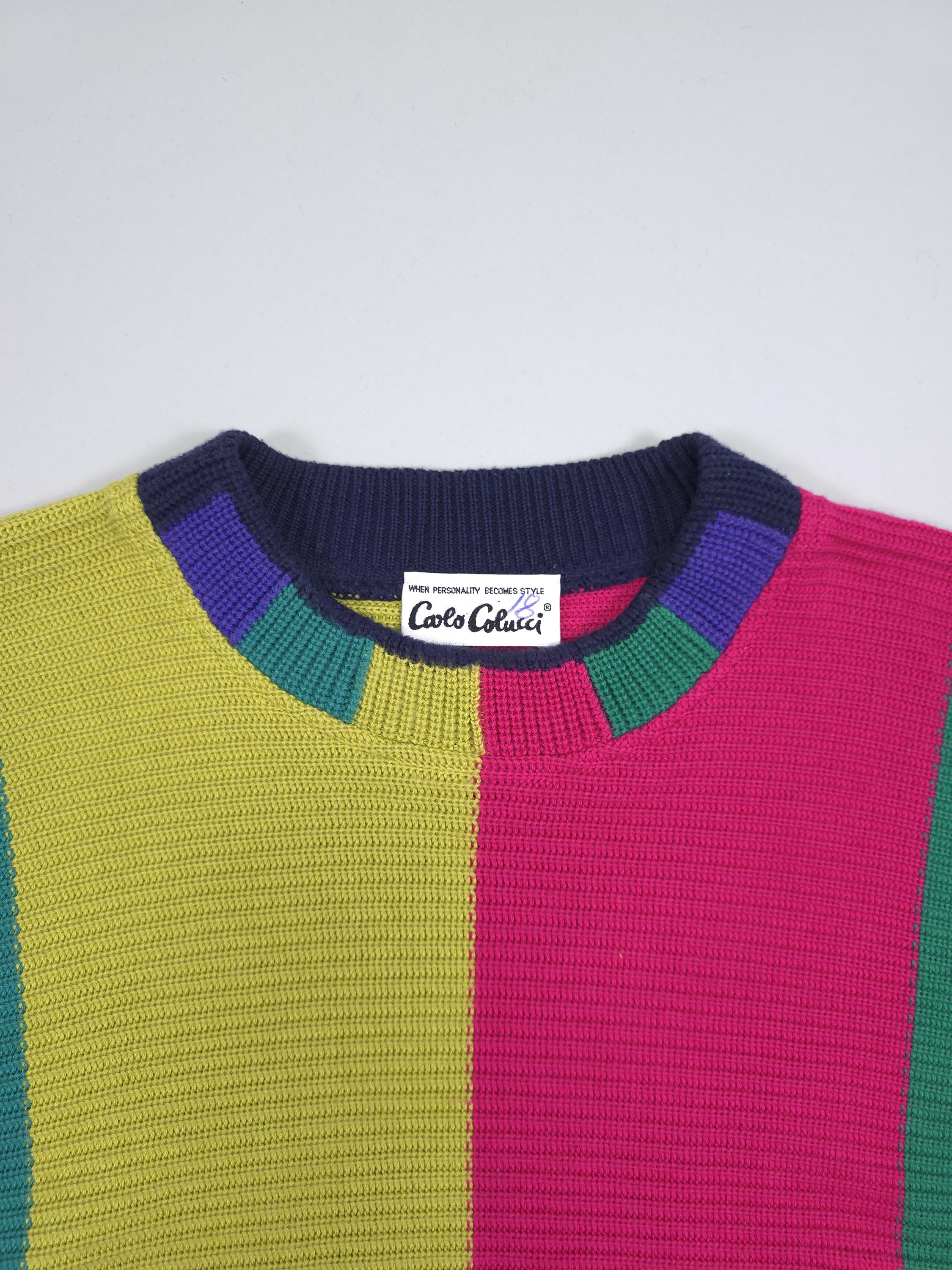 90s Carlo Colucci Ribbed Colorblock Knit Sweater – Multicolor 