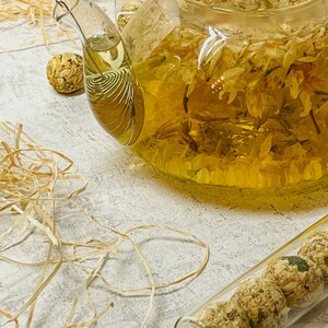 Jasmine Tea flower ball Blooming tea with glass and cork lid Tea gift in a glass image 9