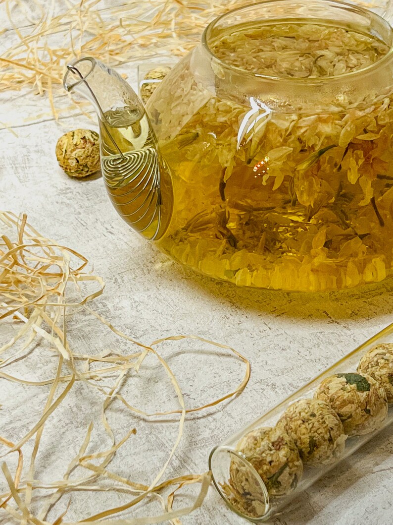 Jasmine Tea flower ball Blooming tea with glass and cork lid Tea gift in a glass image 9