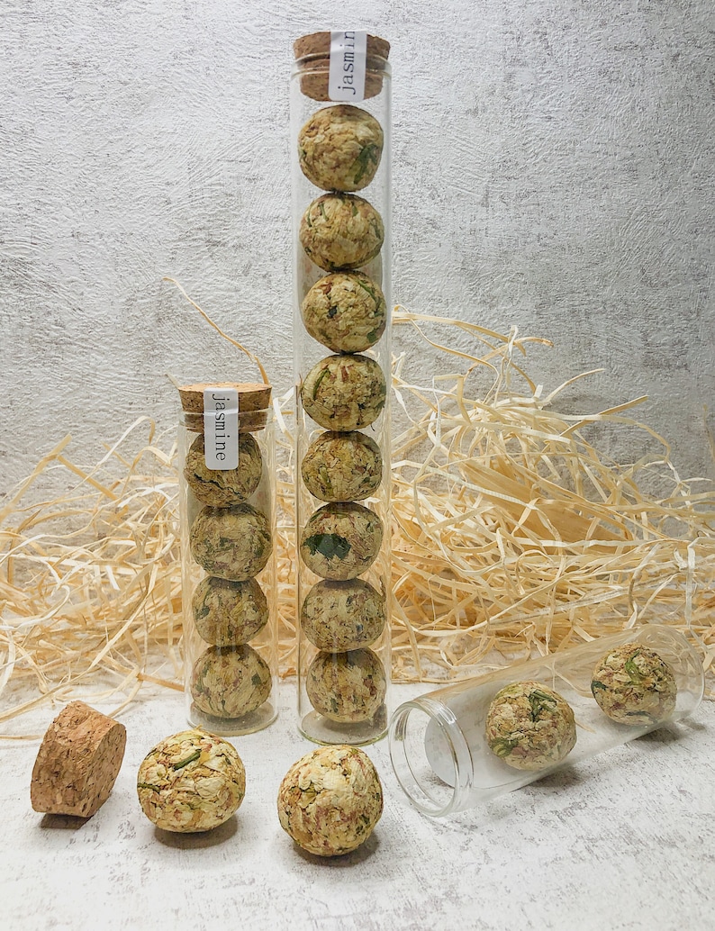 Jasmine Tea flower ball Blooming tea with glass and cork lid Tea gift in a glass image 7