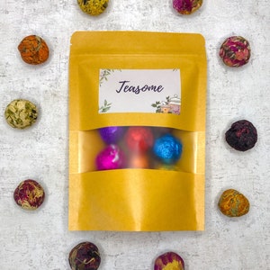 NEU Blühender Tee Mix 10 Stück blühende Teekugeln Visuelles Tee Erlebnis für einen besonderen Anlass Blooming Ball Erblüh Tee Bild 4