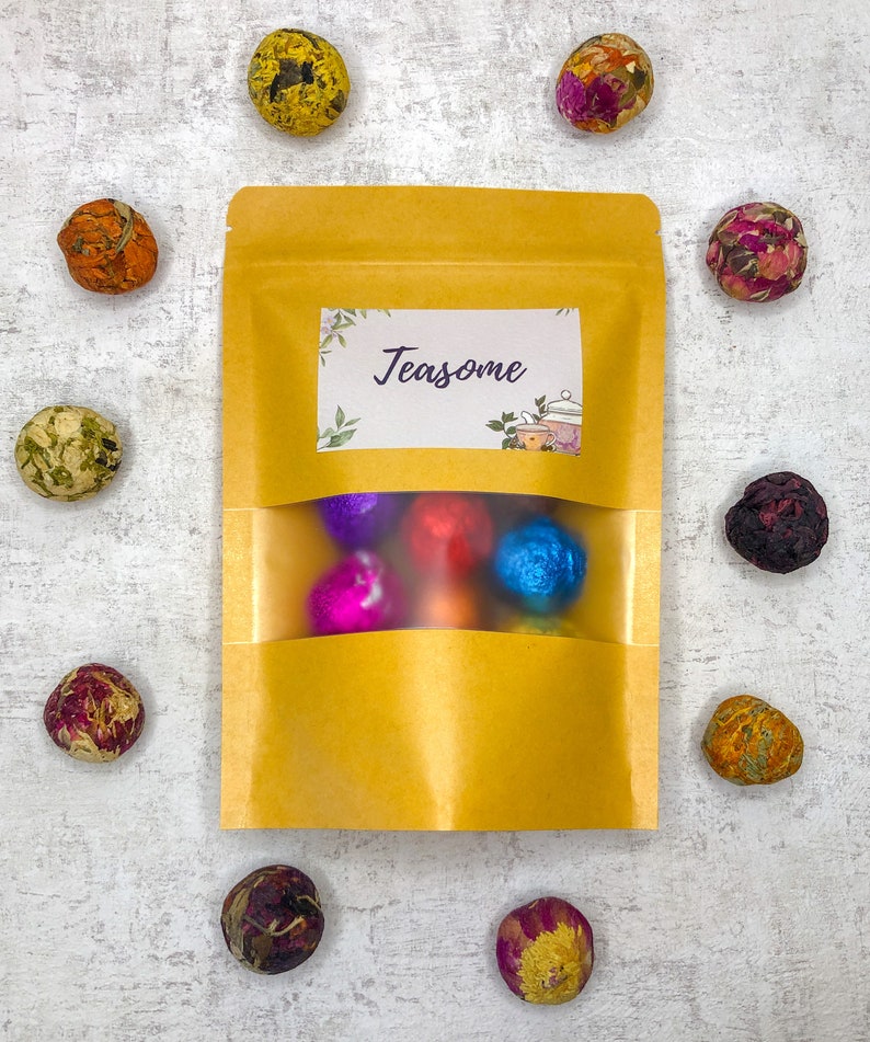 NEU Blühender Tee Mix 10 Stück blühende Teekugeln Visuelles Tee Erlebnis für einen besonderen Anlass Blooming Ball Erblüh Tee Bild 4