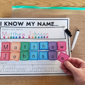 Learn to write name, First and last name practice, hands on name writing practice, digital printable or assembled, kindergarten readiness