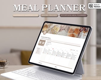 Digital Meal Planner Notion Template - Automatically Generated Shopping List - Recipe Book - Macro Food Tracker - Grocery List - Nutrition