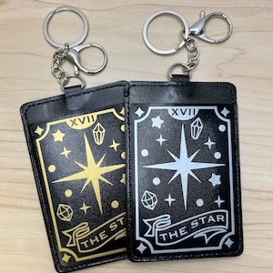 Llavero con soporte para PC para tarjetas fotográficas de cuero sintético inspirado en La Estrella del Tarot