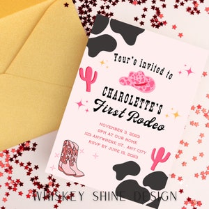 First Rodeo Birthday Party Invitation, Cowgirl Birthday Invitation, Editable Template
