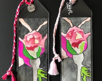 Set of 2, Hand Painted Watercolor Bookmarks, Love charm, Perfect gift for a loved one who enjoys reading books