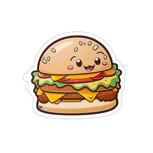 Pegatina de hamburguesa / Pegatina de dibujos animados estilo Kawaii