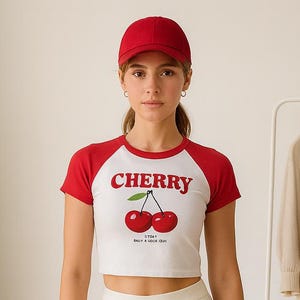 Y2K Cherry Print Crop Top: Goth Harajuku Streetwear Tee