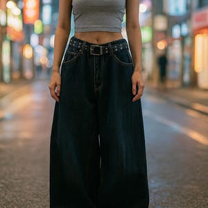 Gothic Cross Embroidered Flared Jeans: Y2K Punk Rock Denim