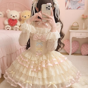 Lolita Ballet Style JSK Suspender Dress | Summer Kawaii Fairycore Lolita Outfit | Elegant Harajuku Fashion