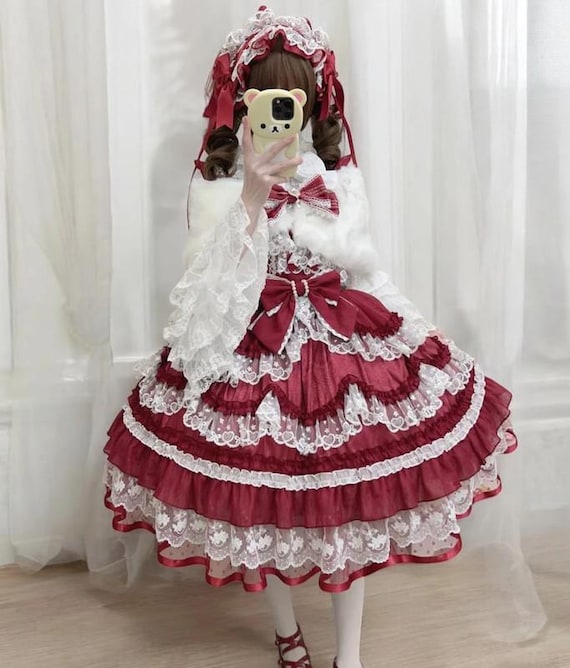 Lace Frilly Lolita Dress Capped Pawn, Gothic Lolita Fashion Long