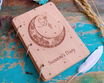 100% Unique and Handmade Personalized Laser engraved Wooden Journal, Notebook, Gift Notepad, Diary. Engraving your own text, name, picture