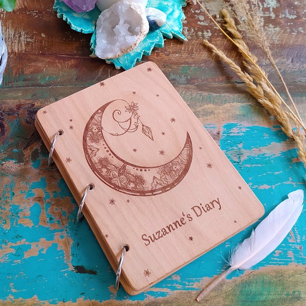 100% Unique and Handmade Personalized Laser engraved Wooden Journal, Notebook, Gift Notepad, Diary. Engraving your own text, name, picture