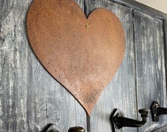 Rustic pine cast iron hooks rusty love heart coat hooks