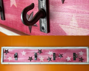 Cast iron coat hooks ,metal stars on painted pine and cedar , hat hanger, handmade, hand painted, unique, one of, rustic coastal decor