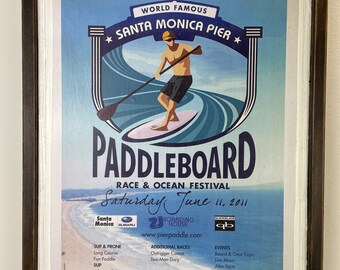 Paddle board, surfing, USA ,poster artwork, flyer, Santa Monica