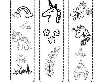 Unicorn Coloring Bookmarks, Kids Craft Activity (PDF)