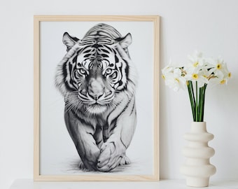 Tiger Pencil Drawing, Wildlife Animal Print (Digital Download)