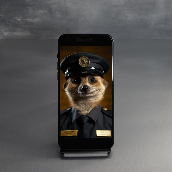 Meerkat Policeman Meer-cop Art Phone Wallpaper, Digital File PNG, Funny, Novelty, Wildlife, Cute, Downloadable, Tablet background