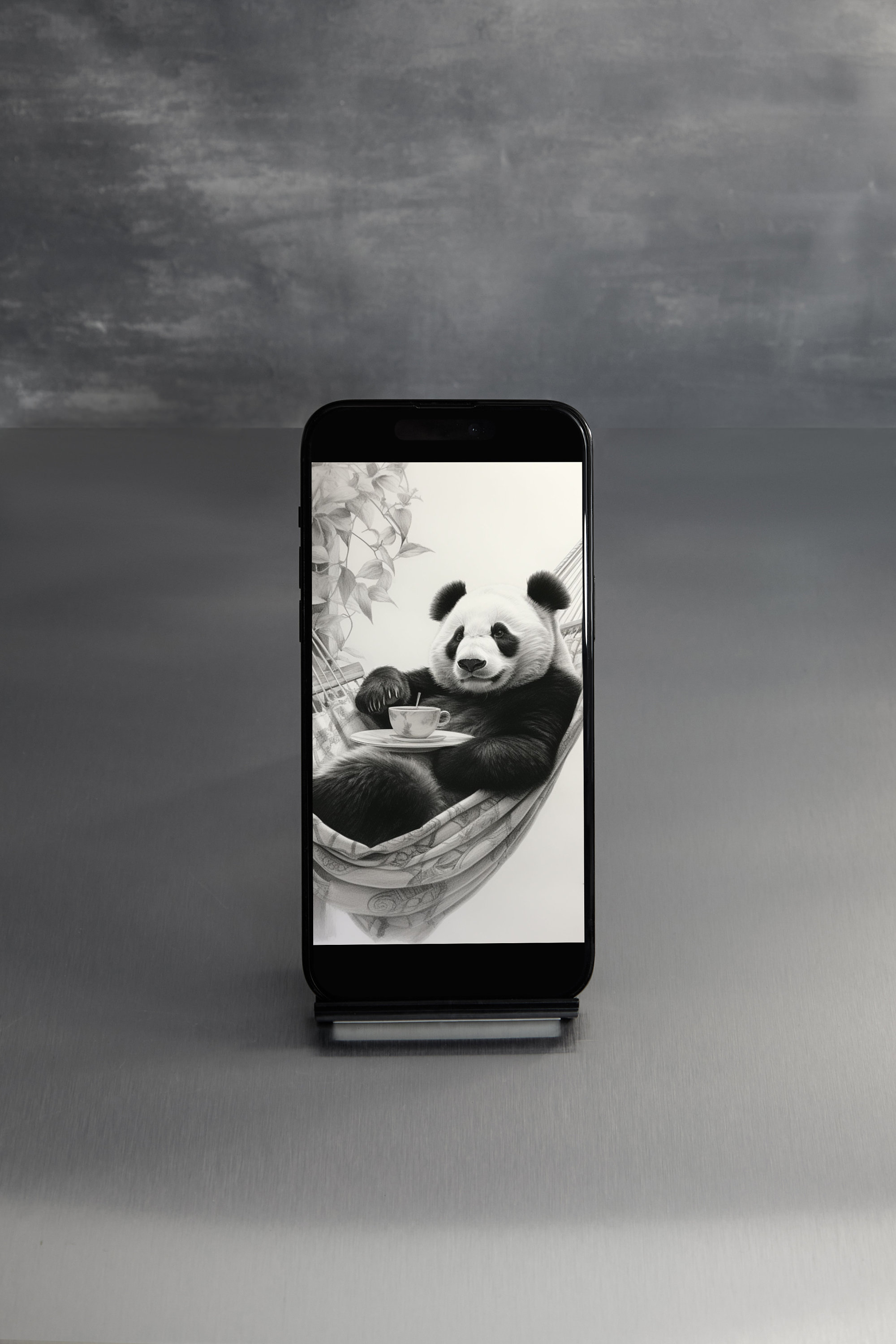 Panda with a cup of tea Funny Phone Tablet Wallpaper, Digital File PNG, Funny, Novelty, Wildlife, Cute, Downloadable, cell mobile background